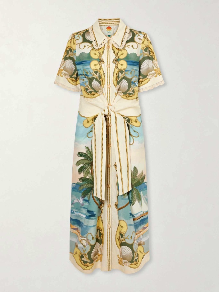 Farm Rio Off-White Royal Sea Collared Midi Dress Size Medium Nwt